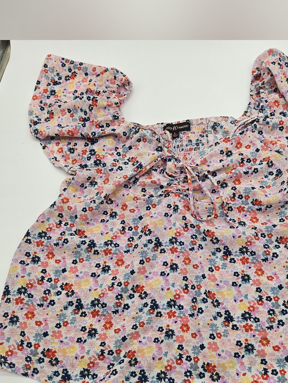 Almost Famous Pink Multi-Color Floral Tie-Front Blouse